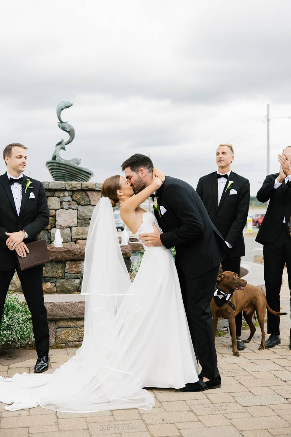 strapless satin wedding dress coastal rhode island wedding