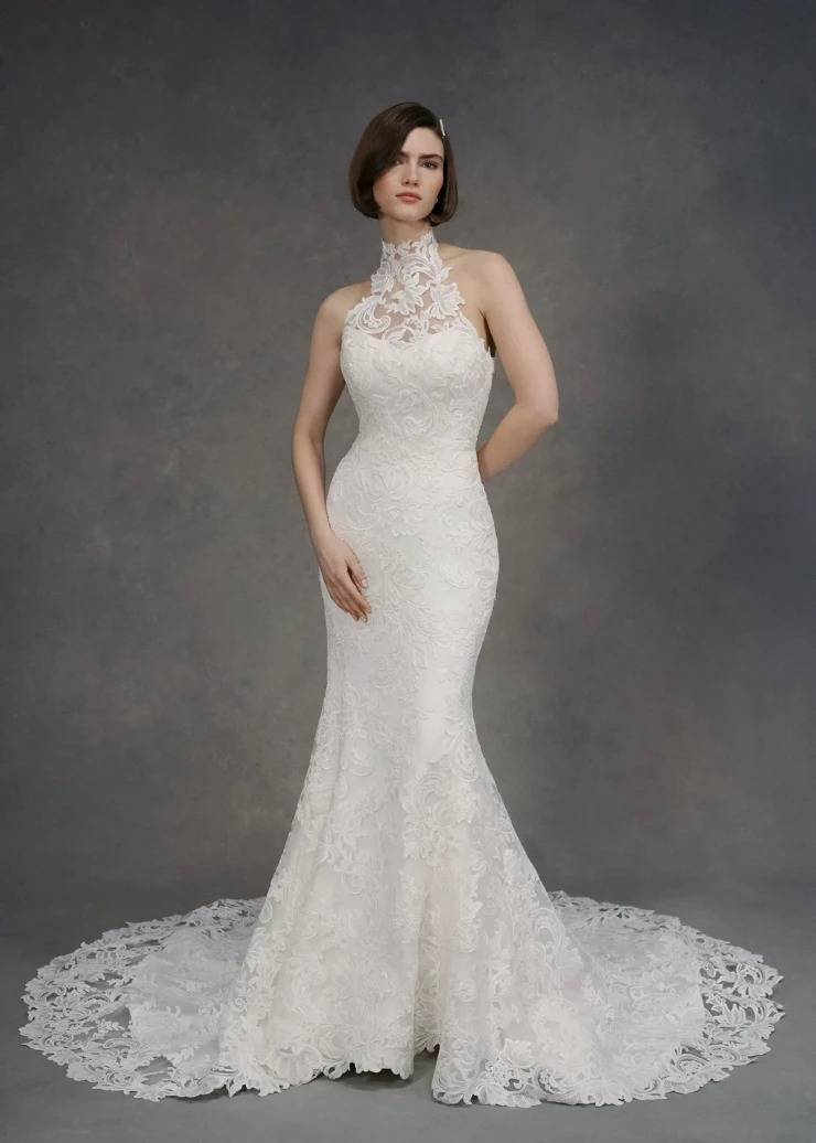 high neck wedding dress by anne barge