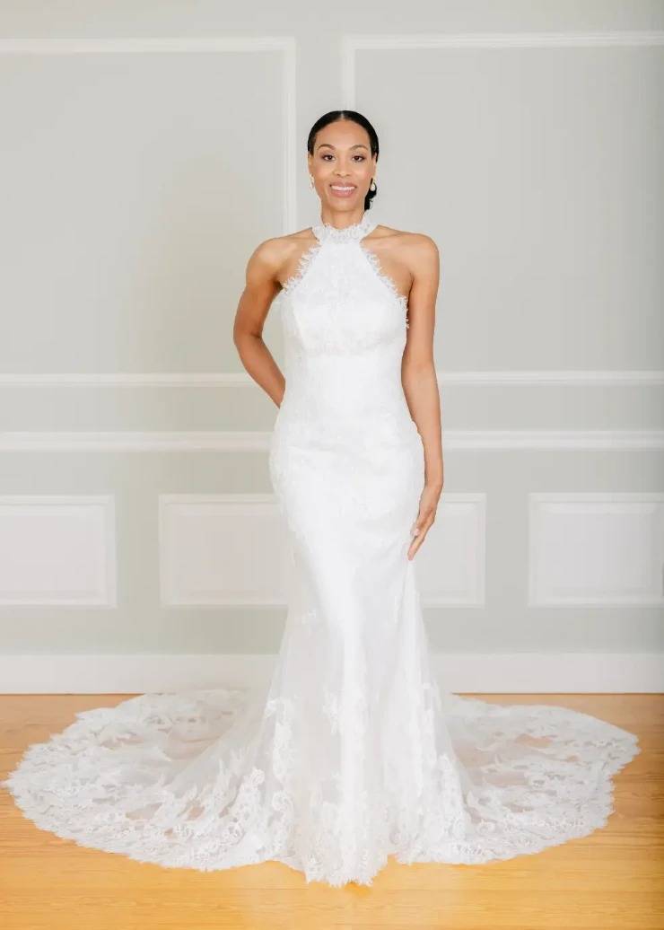 high neck lace wedding dress