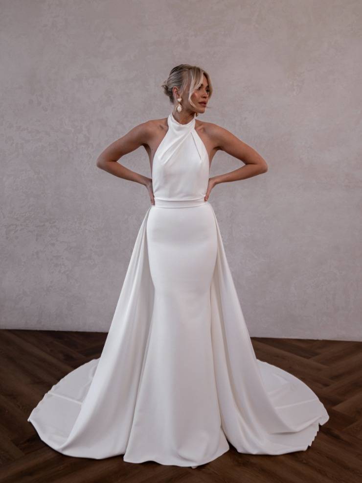 sleek high neck bridal dress