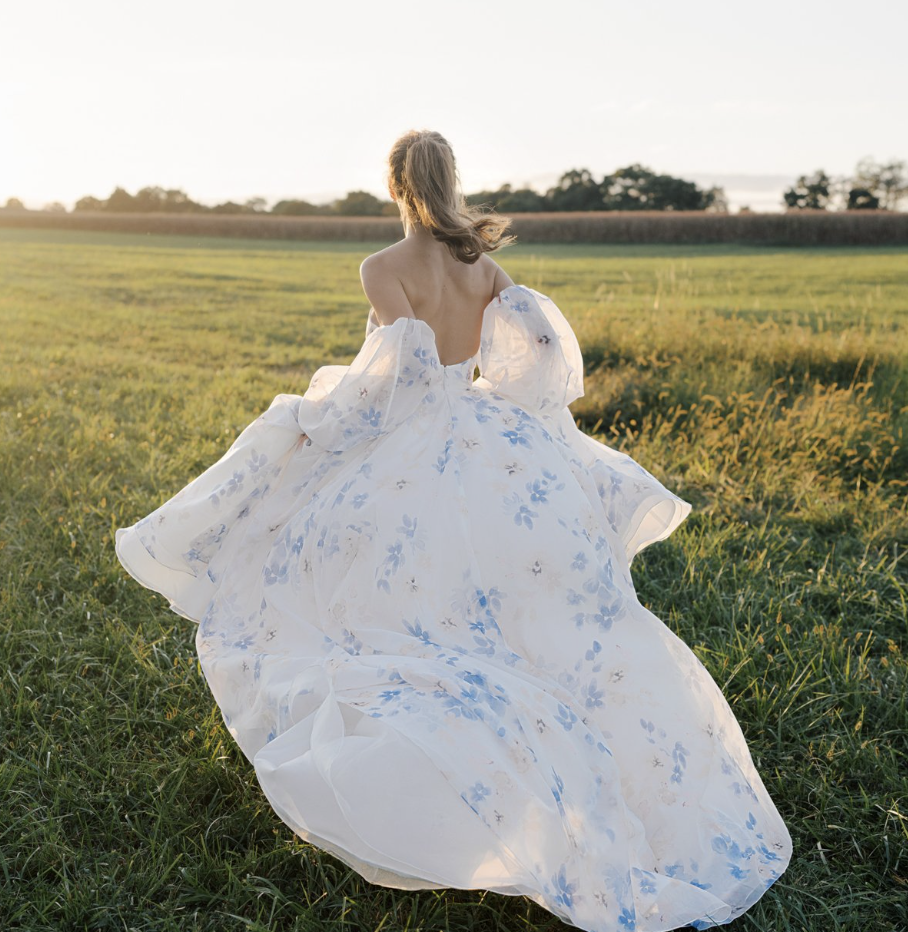 Long Sleeve V Neck Wedding Dresses Floral Applique Boho Wedding Gown A –  SheerGirl