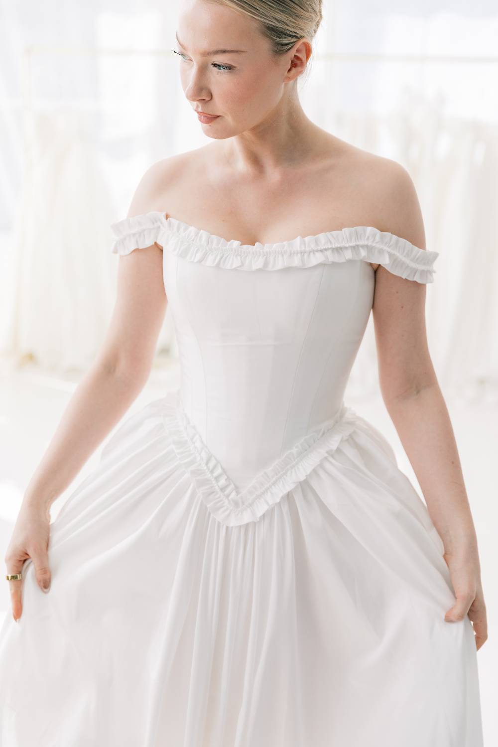 delicate ruffle wedding dress by trish peng