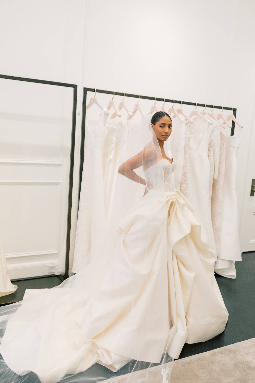 hip swoop wedding dress by anne barge