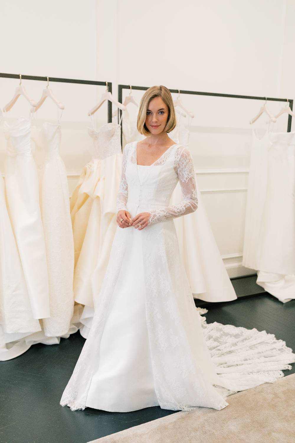long sleeve bridal cape by anne barge