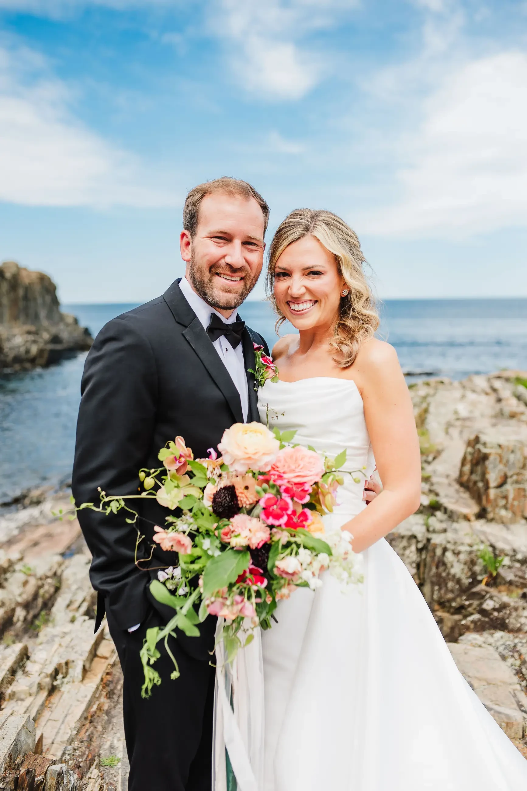 Sarah’s Coastal Maine Wedding in a Romantic Draped Wedding Dress Image