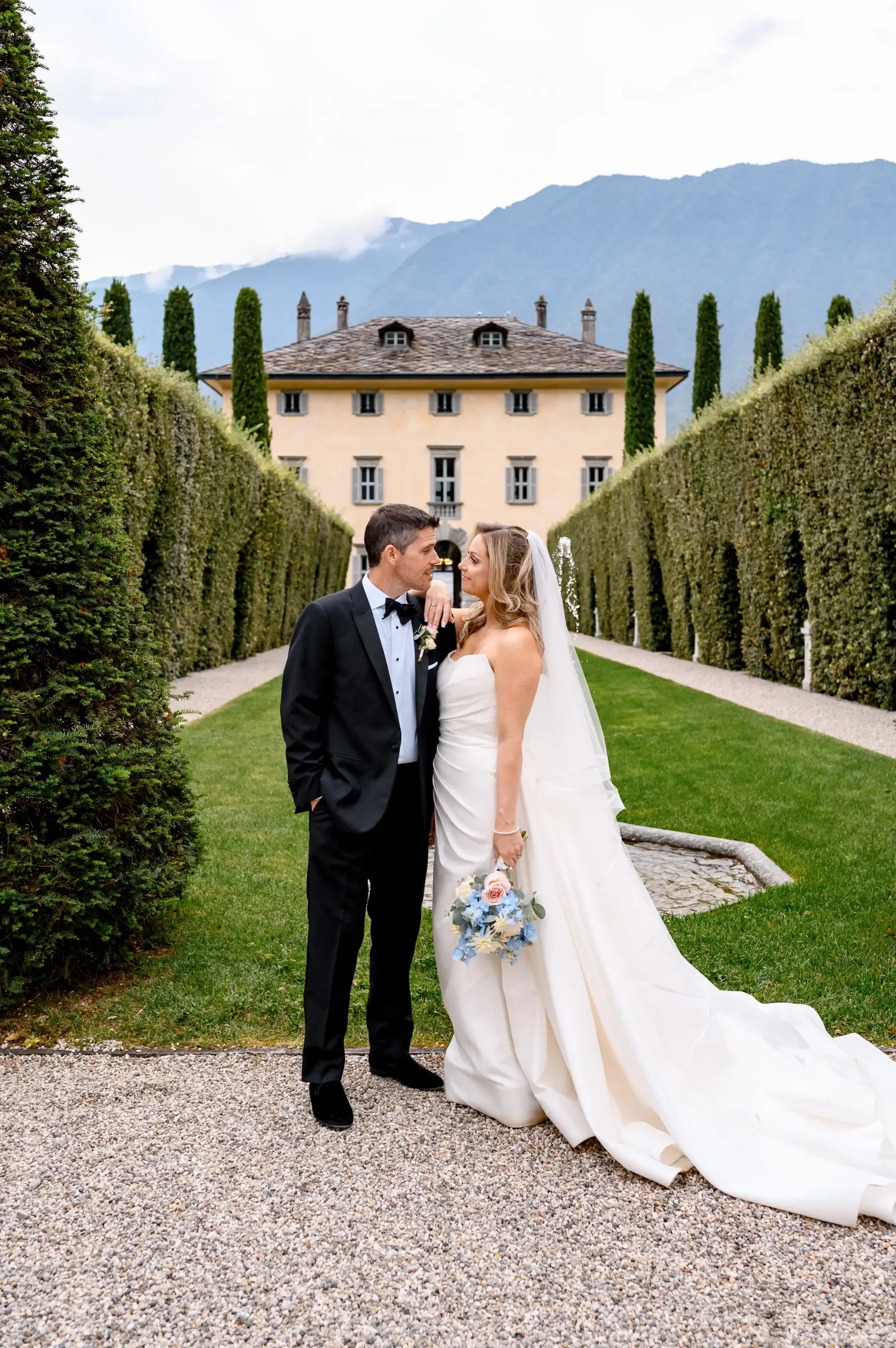 Taylor's Lake Como Elopement in an Anne Barge Strapless Wedding Dress. Desktop Image