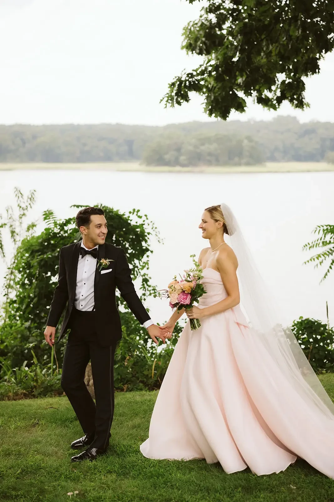 Julia's Timeless Lakeside Wedding with Blush Ball Gown Image