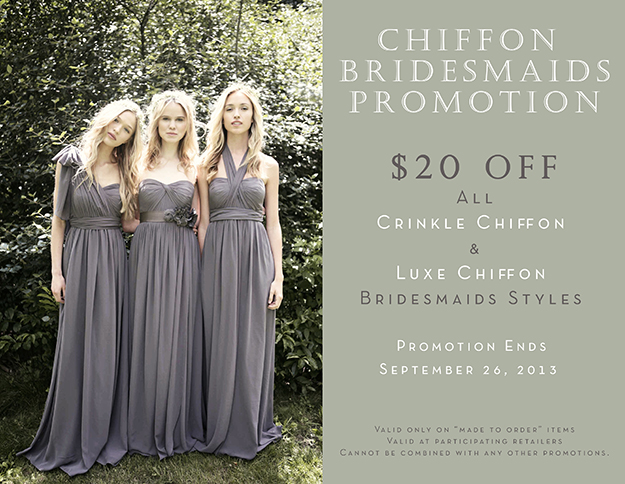 September 5-26: Jenny Yoo Bridesmaid Chiffon Promotion. Desktop Image