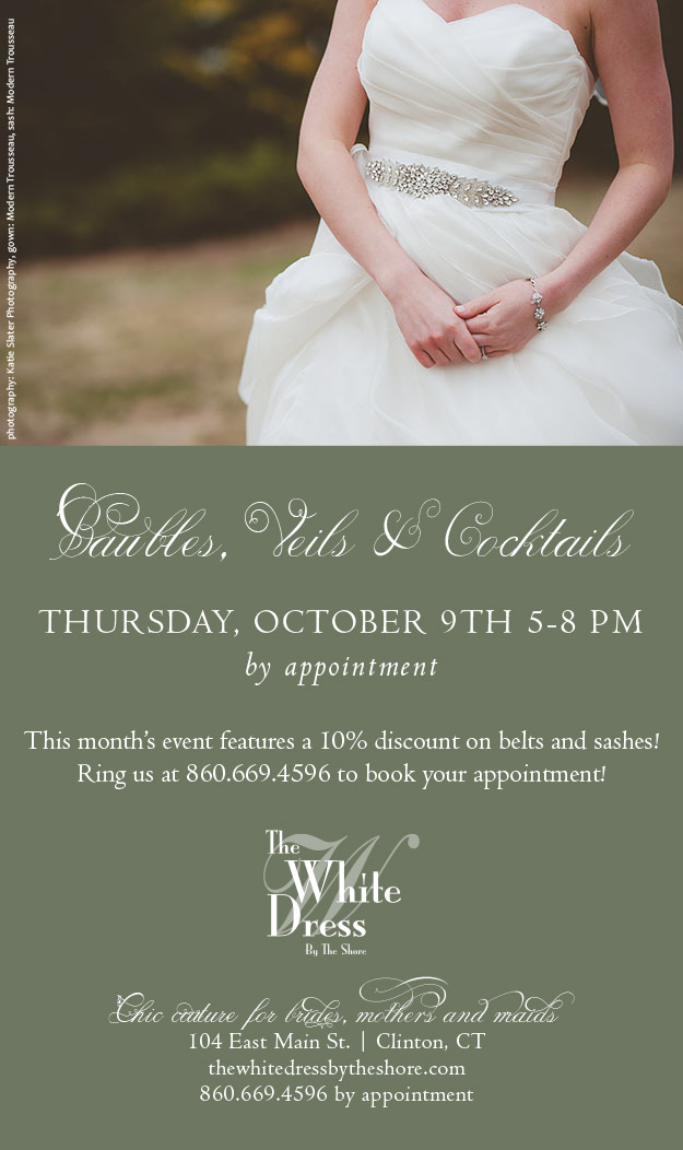 October 9: Baubles, Veils and Cocktails - 10% Discount on Belts and Sashes. Desktop Image