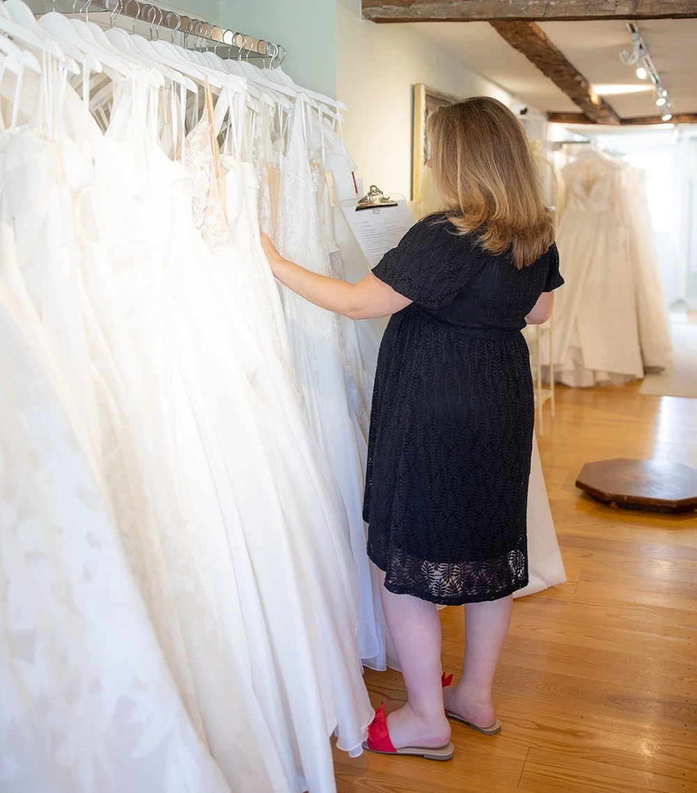 Model wearing a bridal white gown