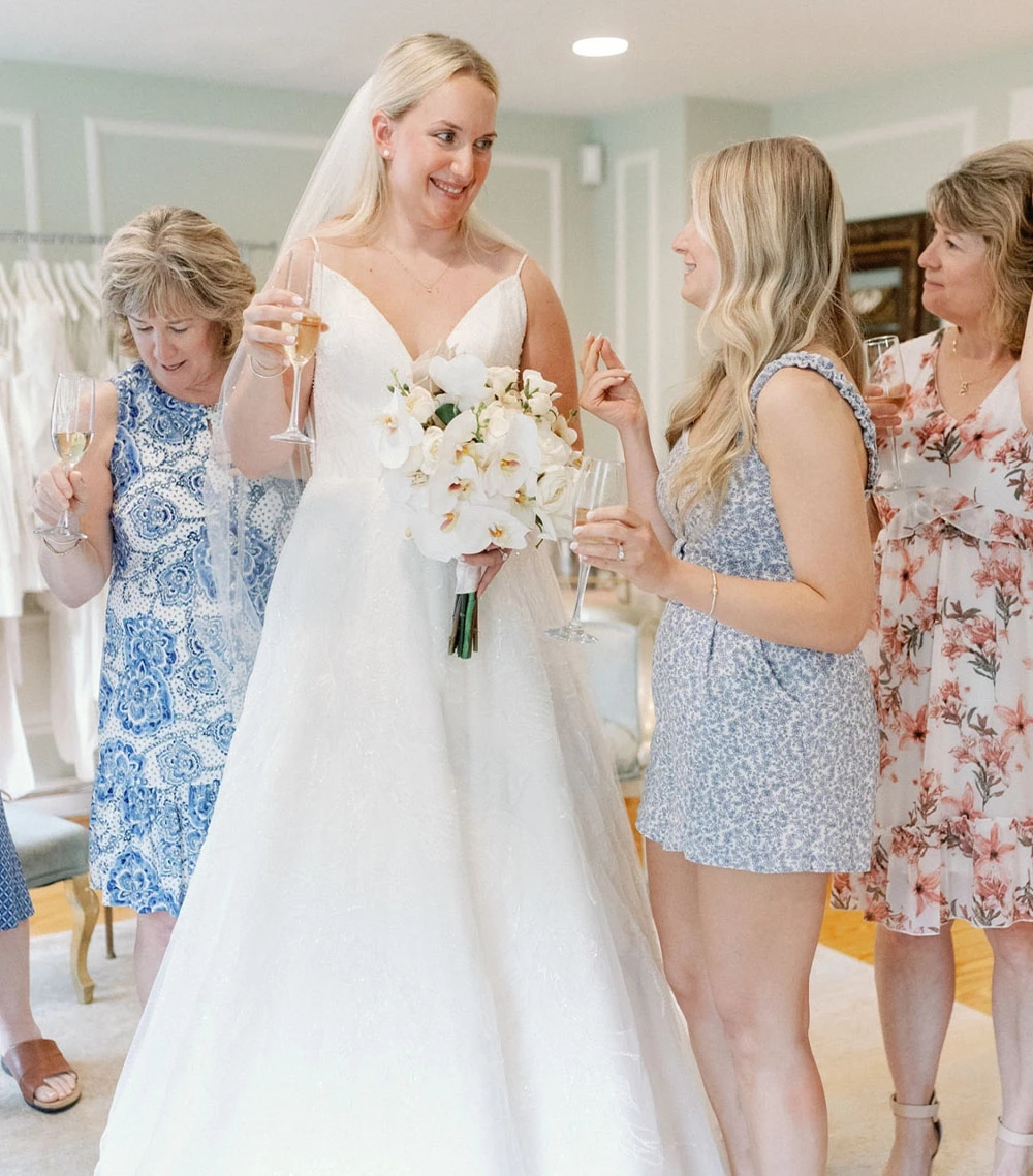 Model wearing a bridal white gown