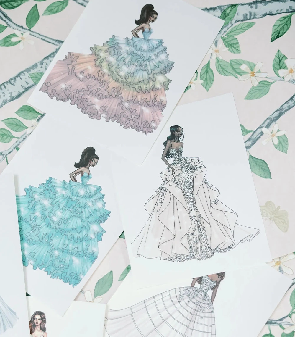 Model wearing a bridal white gown