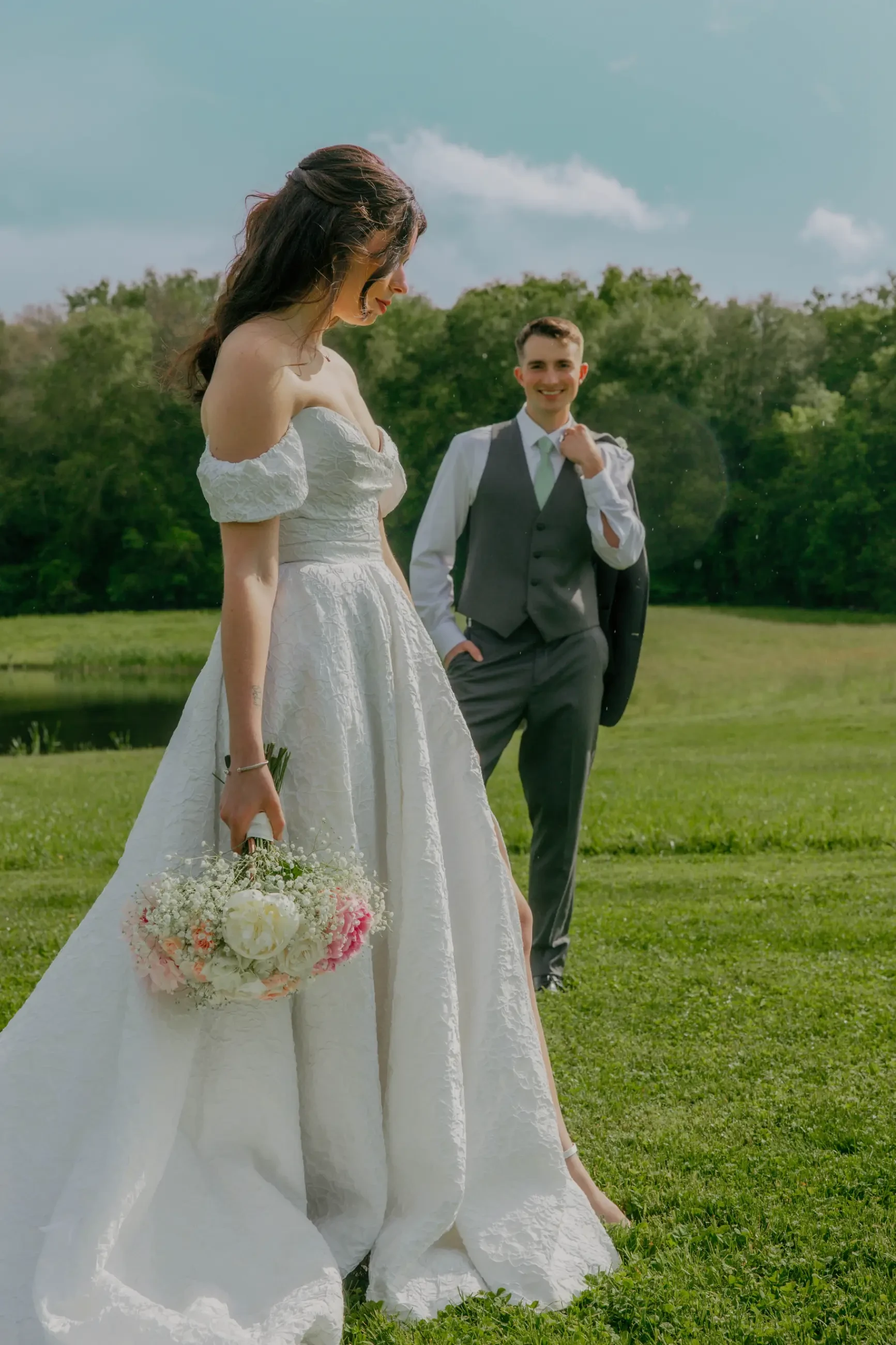 White Dress by the Shore Real Bride