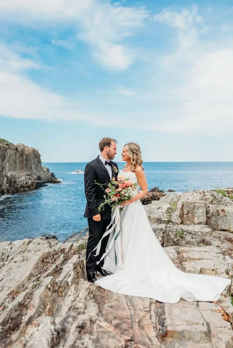 White Dress by the Shore Real Bride Image