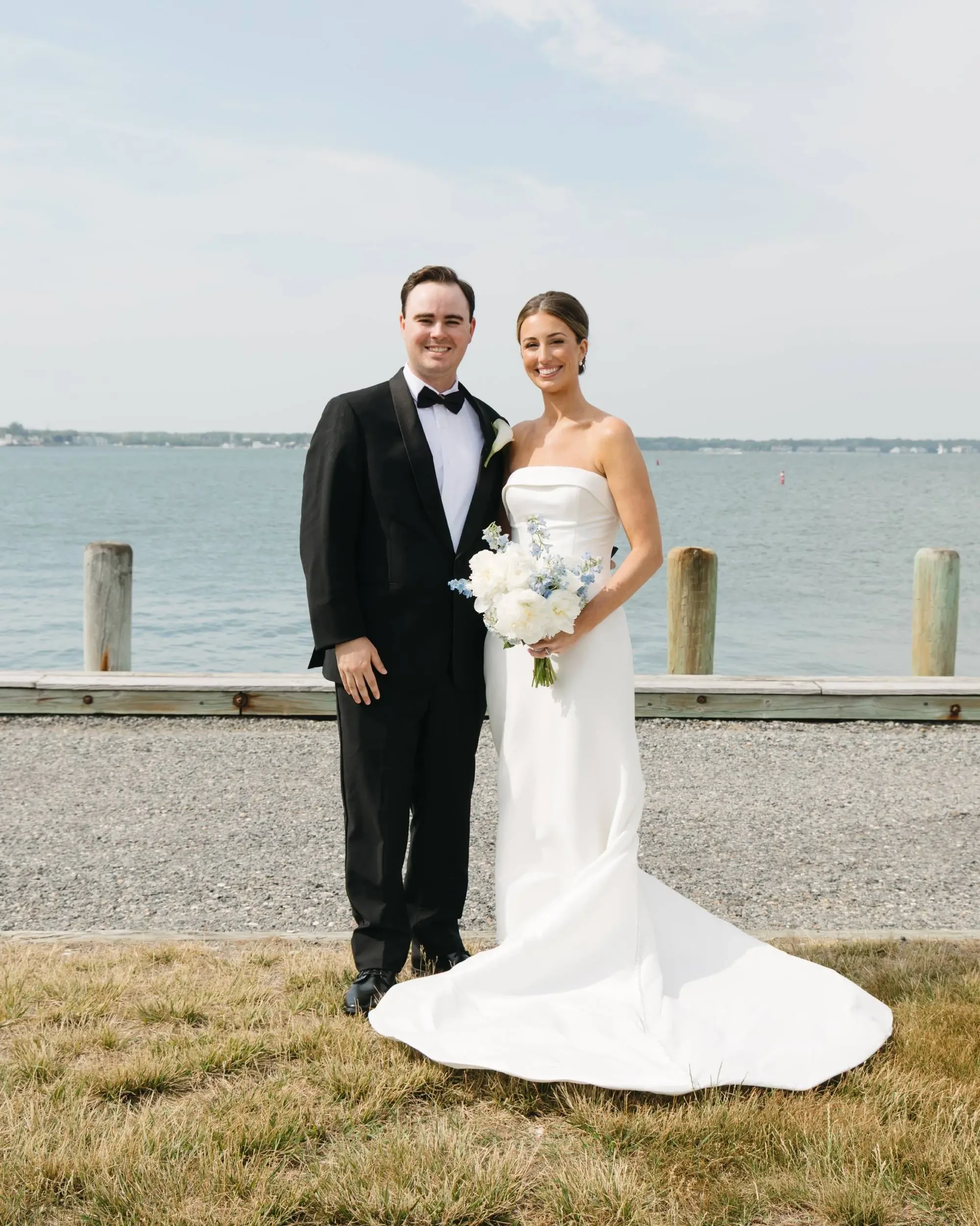 White Dress by the Shore Real Bride Image