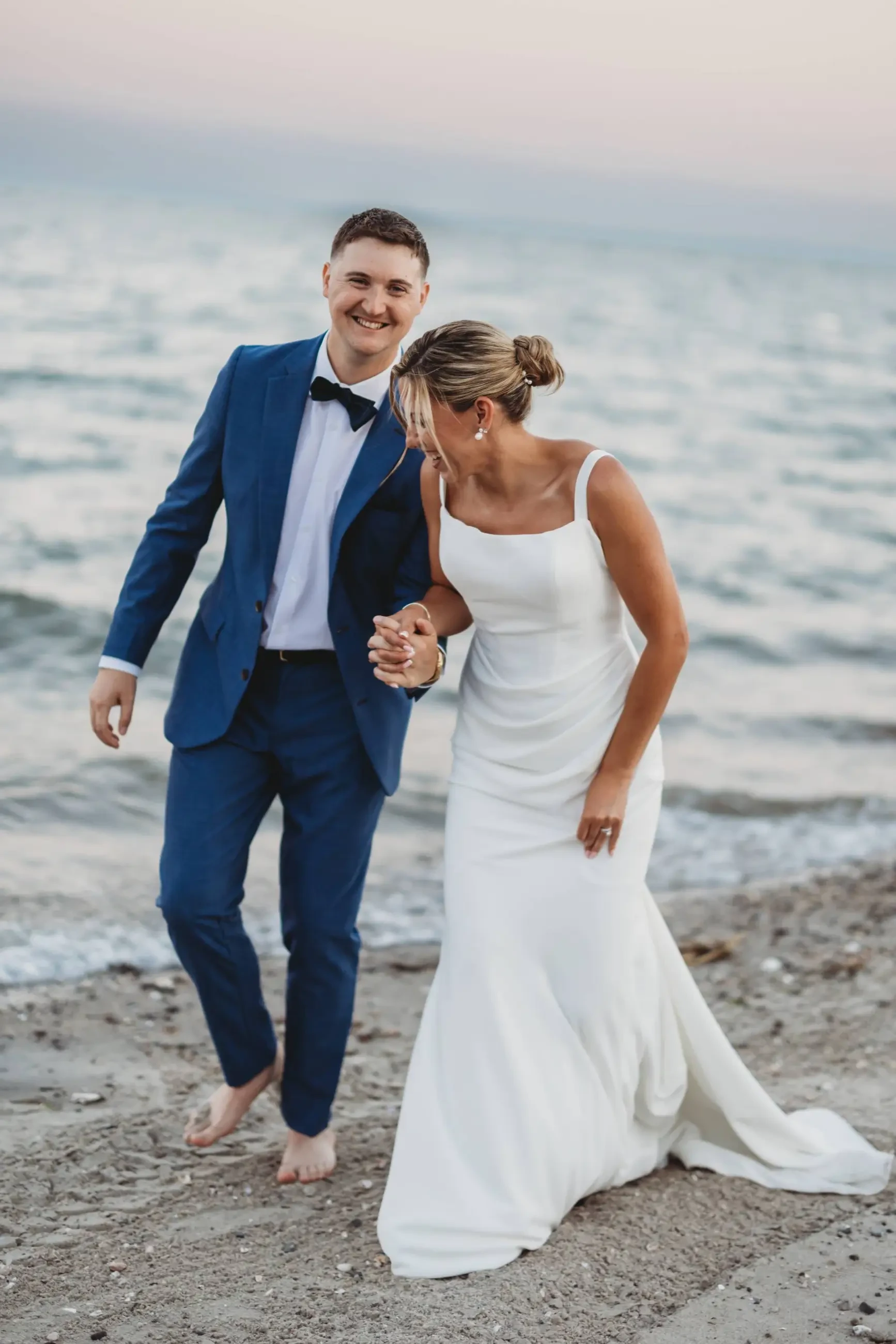 White Dress by the Shore Real Bride Image
